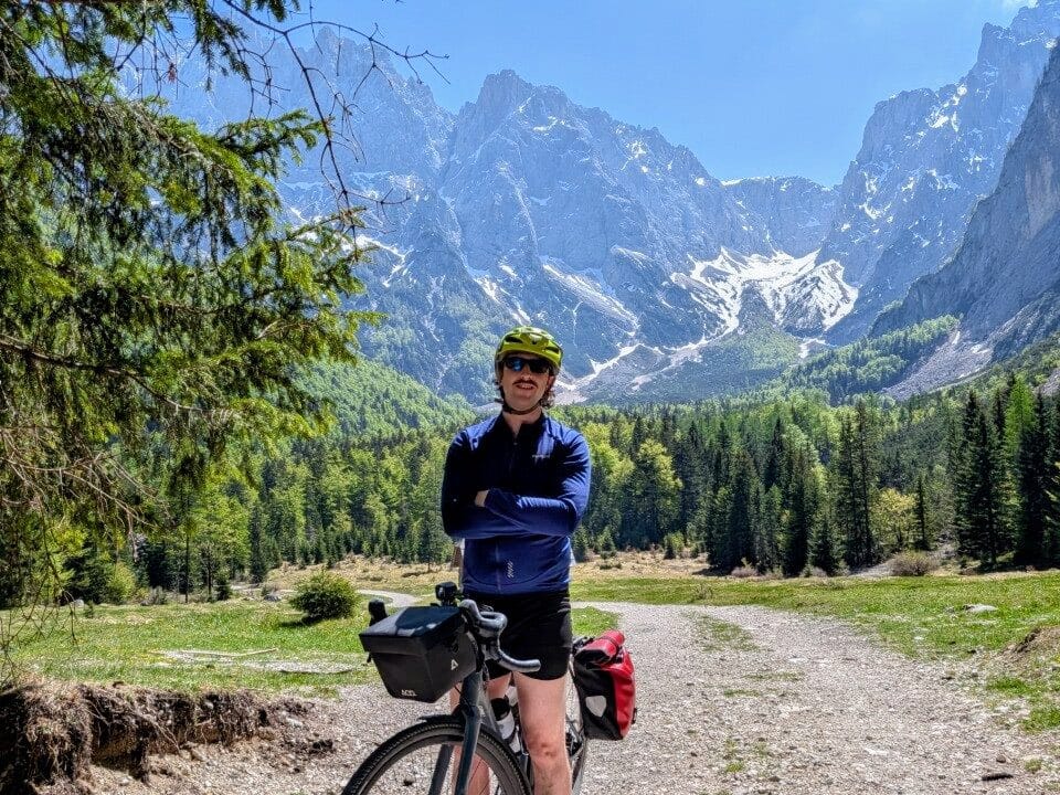 Bikepacking Rental Slovenia provided gravel bike, on the way up Vršič Pass.