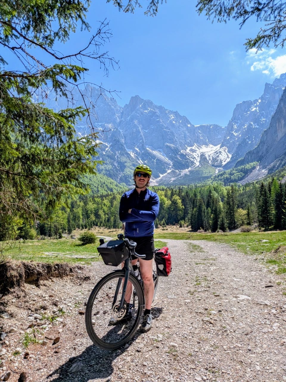 Bikepacking Rental Slovenia, Vršič Pass climb partially snow covered