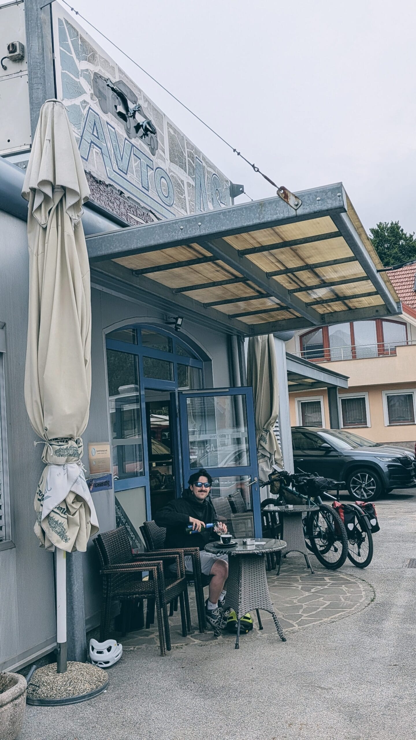 Bikepacking Rental Slovenia, Coffee after a long ride!